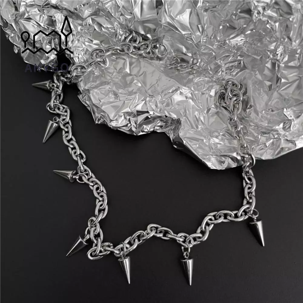 Grunge Punk Spiked Chain Link Choker Necklace Jewelry